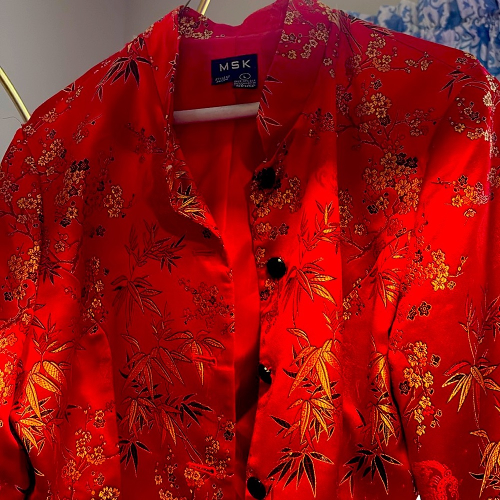 MSK Asian Style Blazer Metallic Threads Asian Print Large. Fits like a medium.